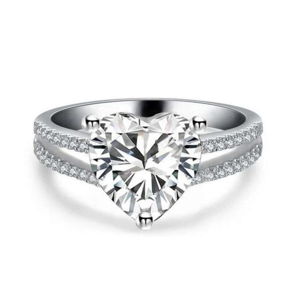 💞Sweet Pure CZ Double Layer Diamonds Lovely Heart Rings for Women, MARR9056